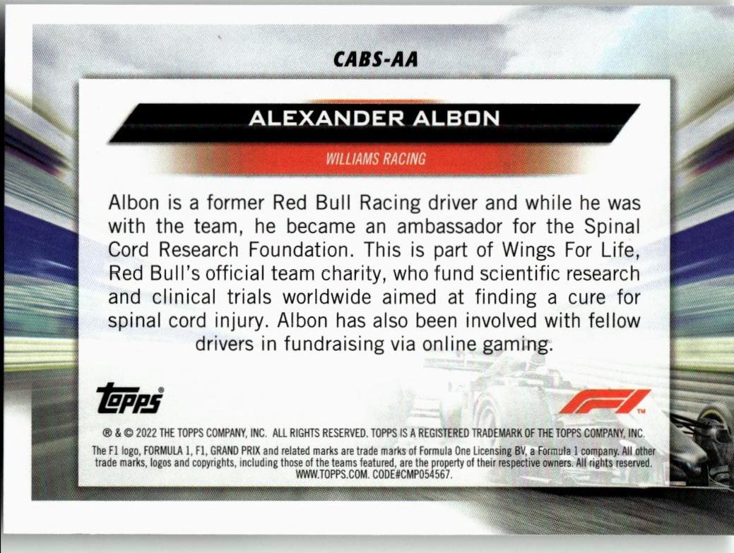 2022 Topps Formula 1 #CABS - AA Alexander Albon Clean Air, Blue Skies - ChronicCards