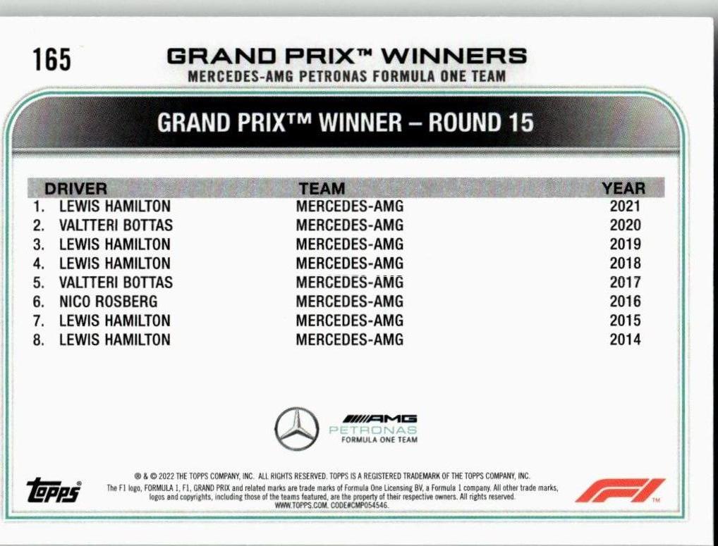 2022 Topps Formula 1 #165 Lewis Hamilton - ChronicCards