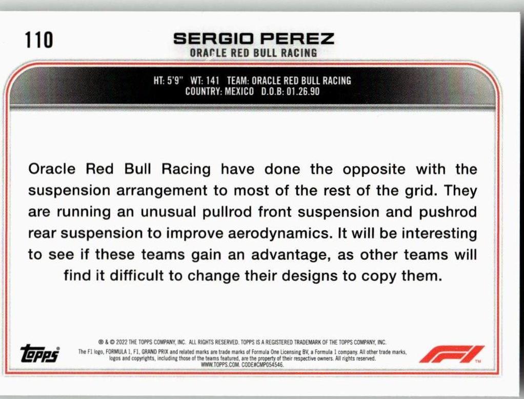 2022 Topps Formula 1 #110 Sergio Perez - ChronicCards