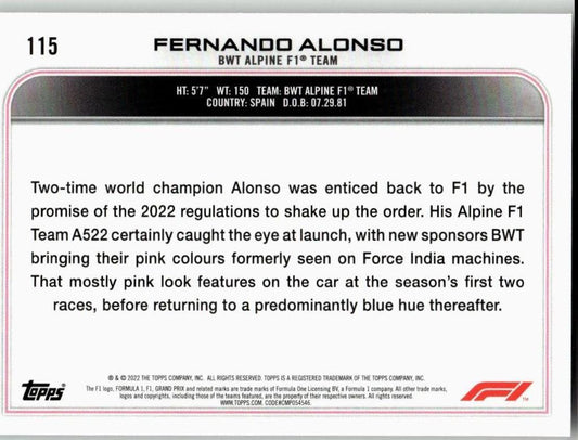 2022 Topps Formula 1 #115 Fernando Alonso - ChronicCards