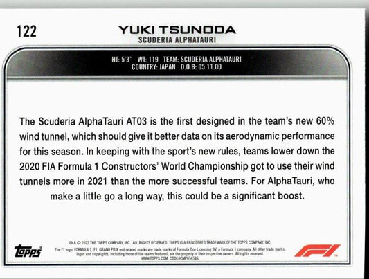 2022 Topps Formula 1 #122 Yuki Tsunoda - ChronicCards