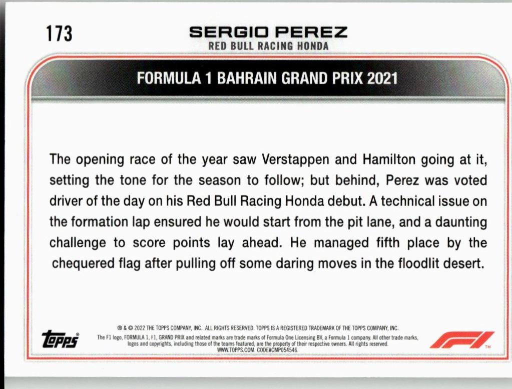 2022 Topps Formula 1 #173 Sergio Perez - ChronicCards