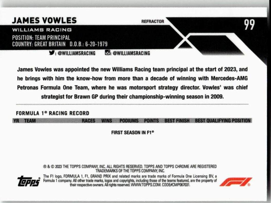 2023 Topps Chrome Formula 1 #99 James Vowles Refractor - ChronicCards