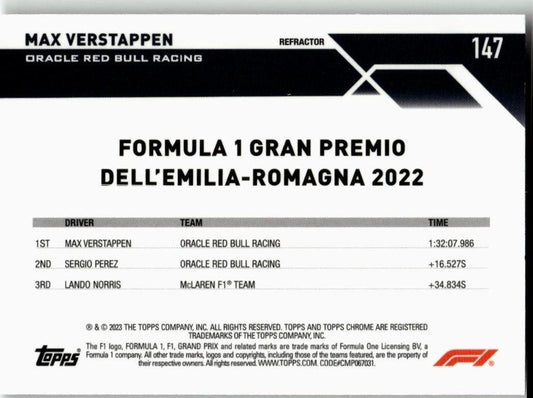 2023 Topps Chrome Formula 1 #147 Max Verstappen Refractor - ChronicCards
