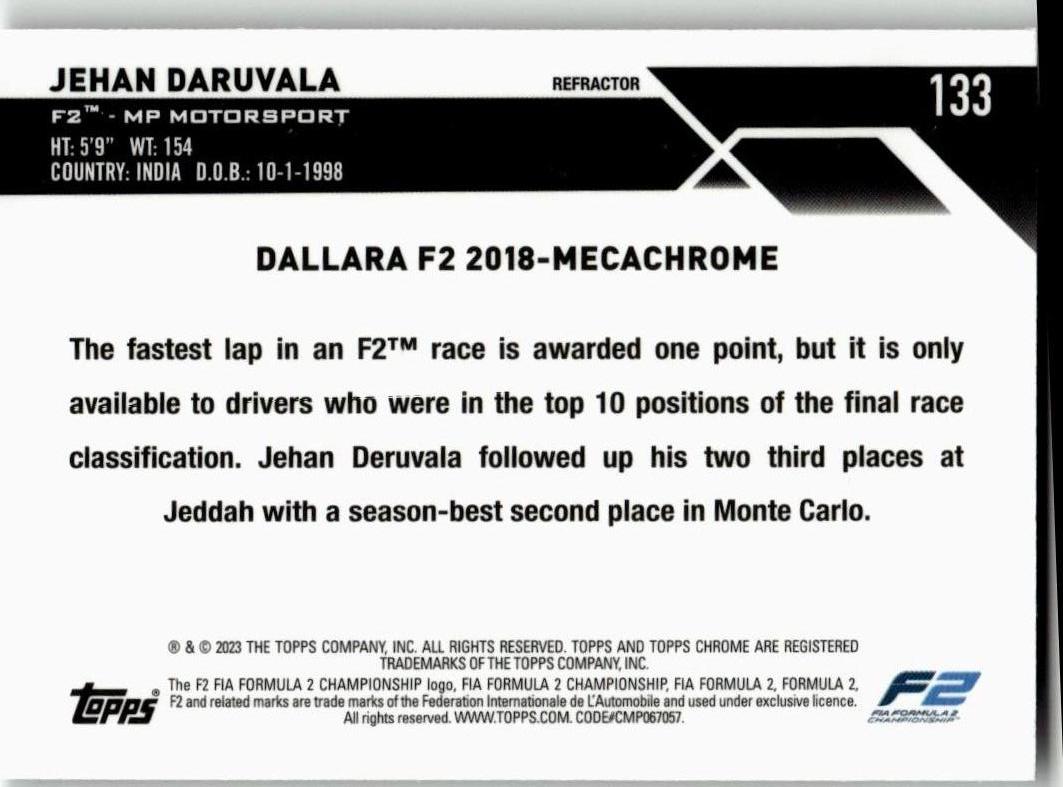 2023 Topps Chrome Formula 1 #133 Jehan Daruvala Refractor - ChronicCards