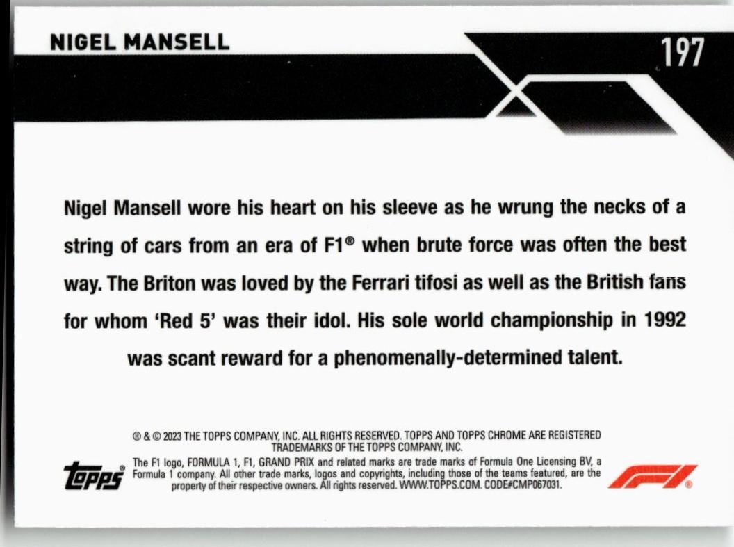 2023 Topps Chrome Formula 1 #197 Nigel Mansell - ChronicCards
