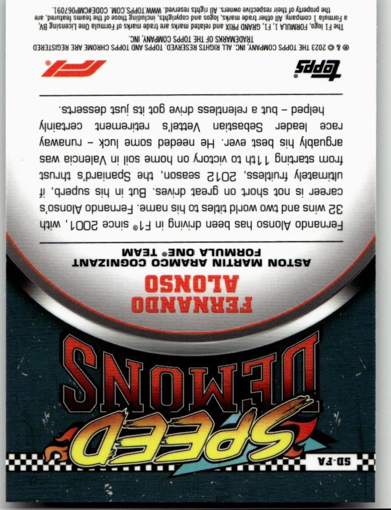 2023 Topps Chrome Formula 1 #SD - FA Fernando Alonso Speed Demons - ChronicCards