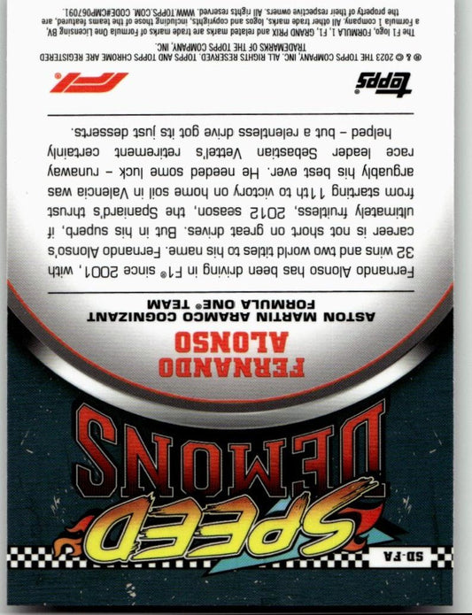 2023 Topps Chrome Formula 1 #SD - FA Fernando Alonso Speed Demons - ChronicCards