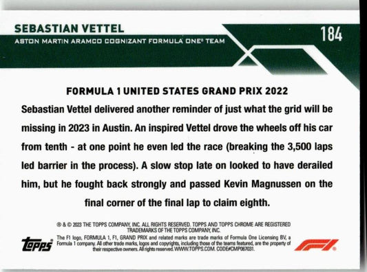 2023 Topps Chrome Formula 1 #184 Sebastian Vettel - ChronicCards