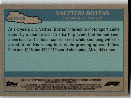 2023 Topps Chrome Formula 1 #AU77 - VB Valtteri Bottas Autos of 1977 - ChronicCards