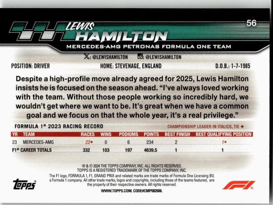 2024 Topps Paddock Pass Formula 1 #56 Lewis Hamilton - ChronicCards