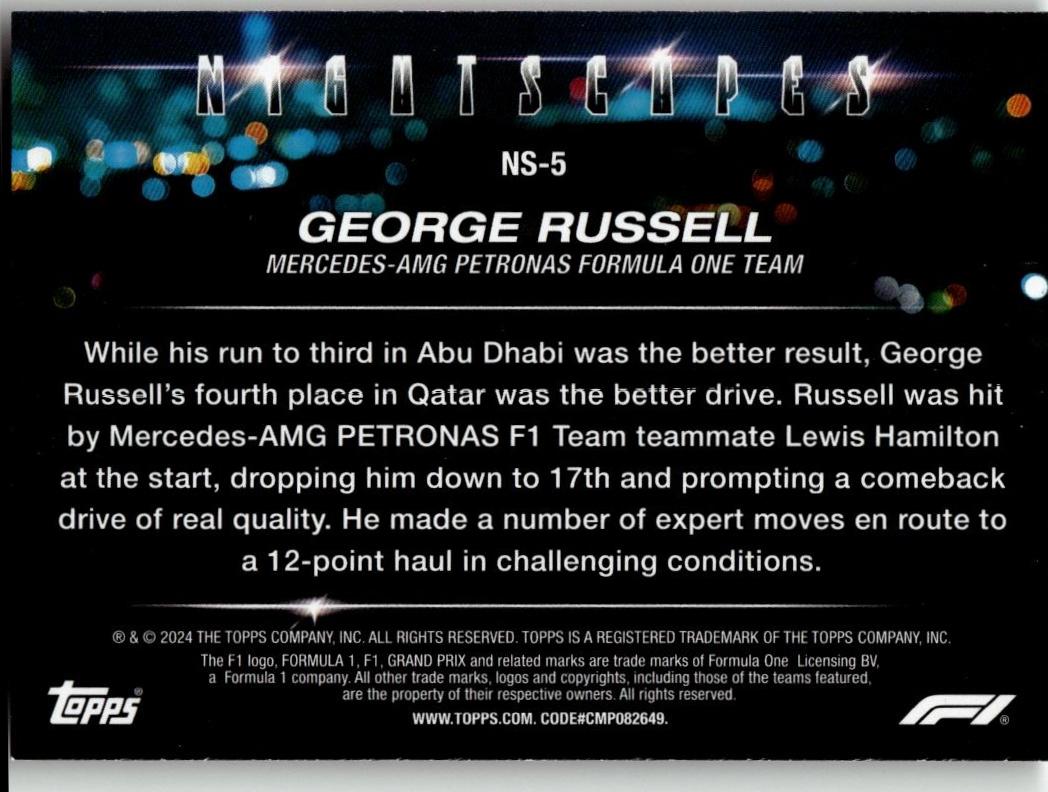2024 Topps Paddock Pass Formula 1 #NS - 5 George Russell Nightscapes - ChronicCards