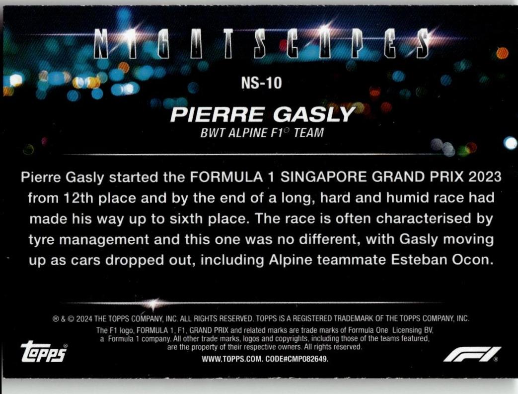2024 Topps Paddock Pass Formula 1 #NS - 10 Pierre Gasly Nightscapes - ChronicCards