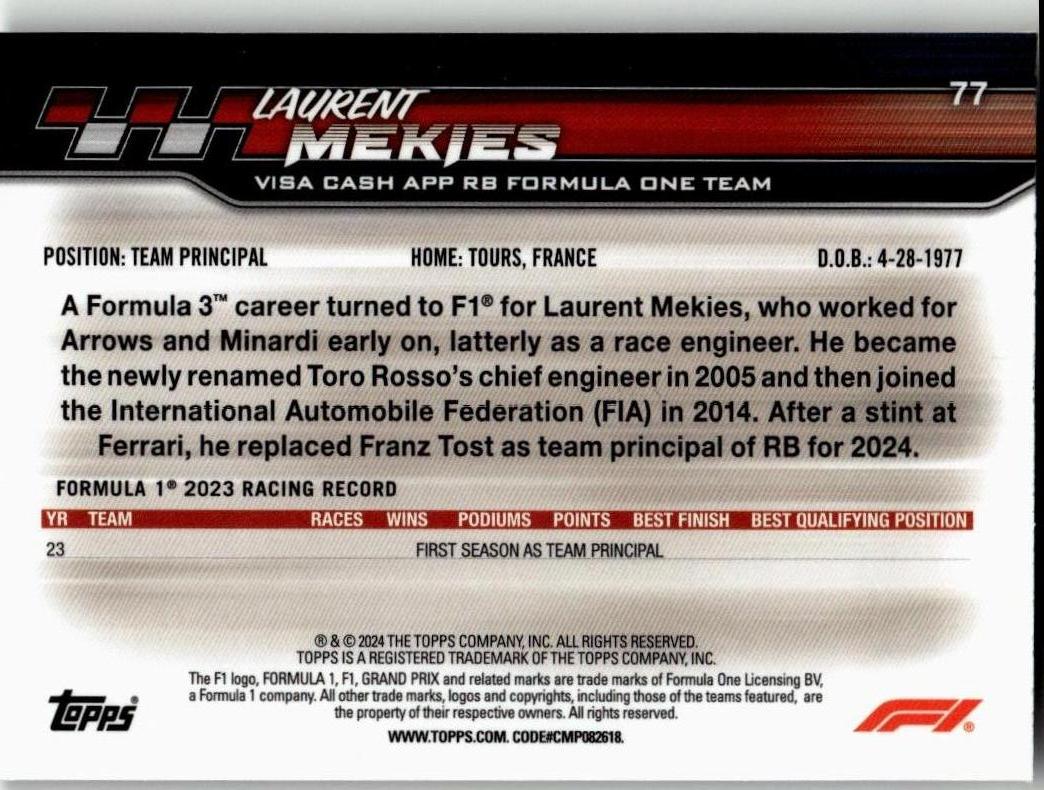 2024 Topps Paddock Pass Formula 1 #77 Laurent Mekies Chrome - ChronicCards