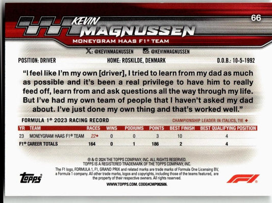 2024 Topps Paddock Pass Formula 1 #66 Kevin Magnussen - ChronicCards