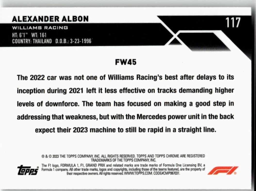 2023 Topps Chrome Formula 1 #117 Alexander Albon - ChronicCards
