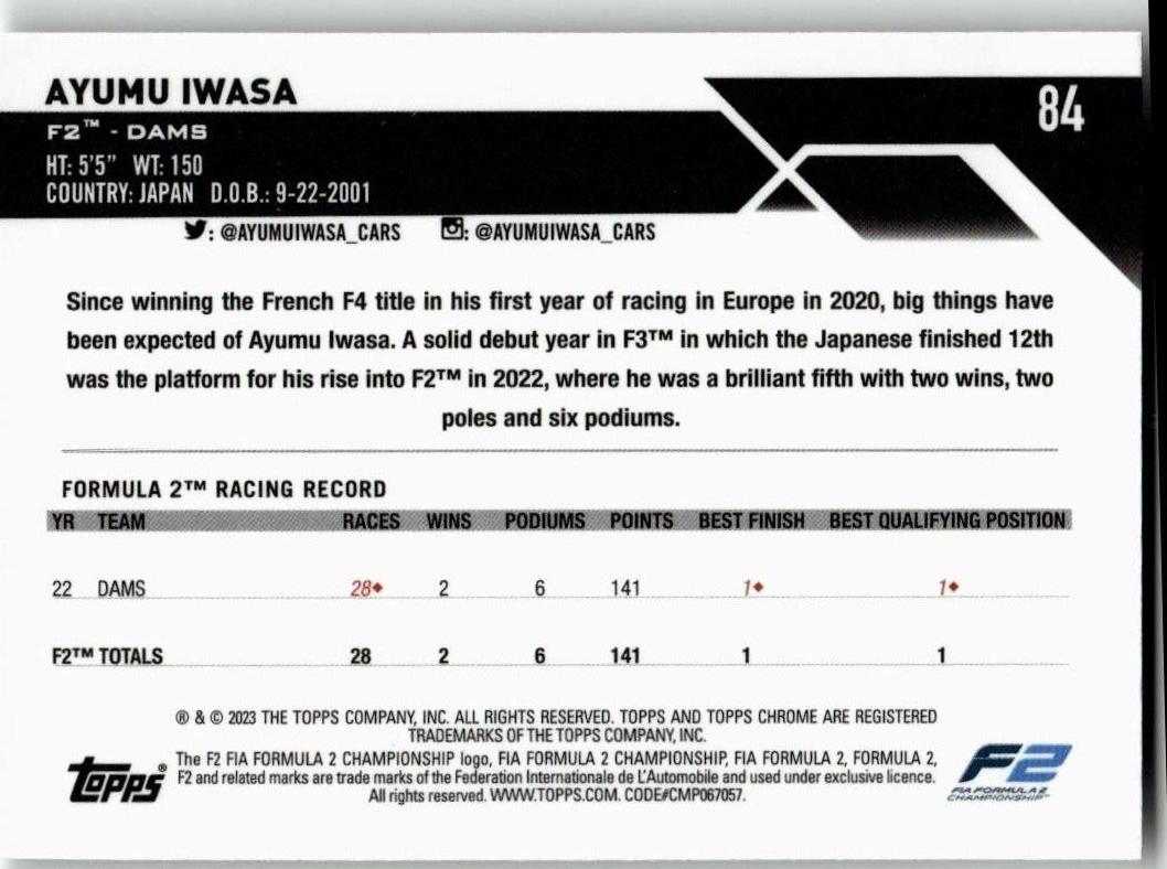 2023 Topps Chrome Formula 1 #84 Ayumu Iwasa - ChronicCards