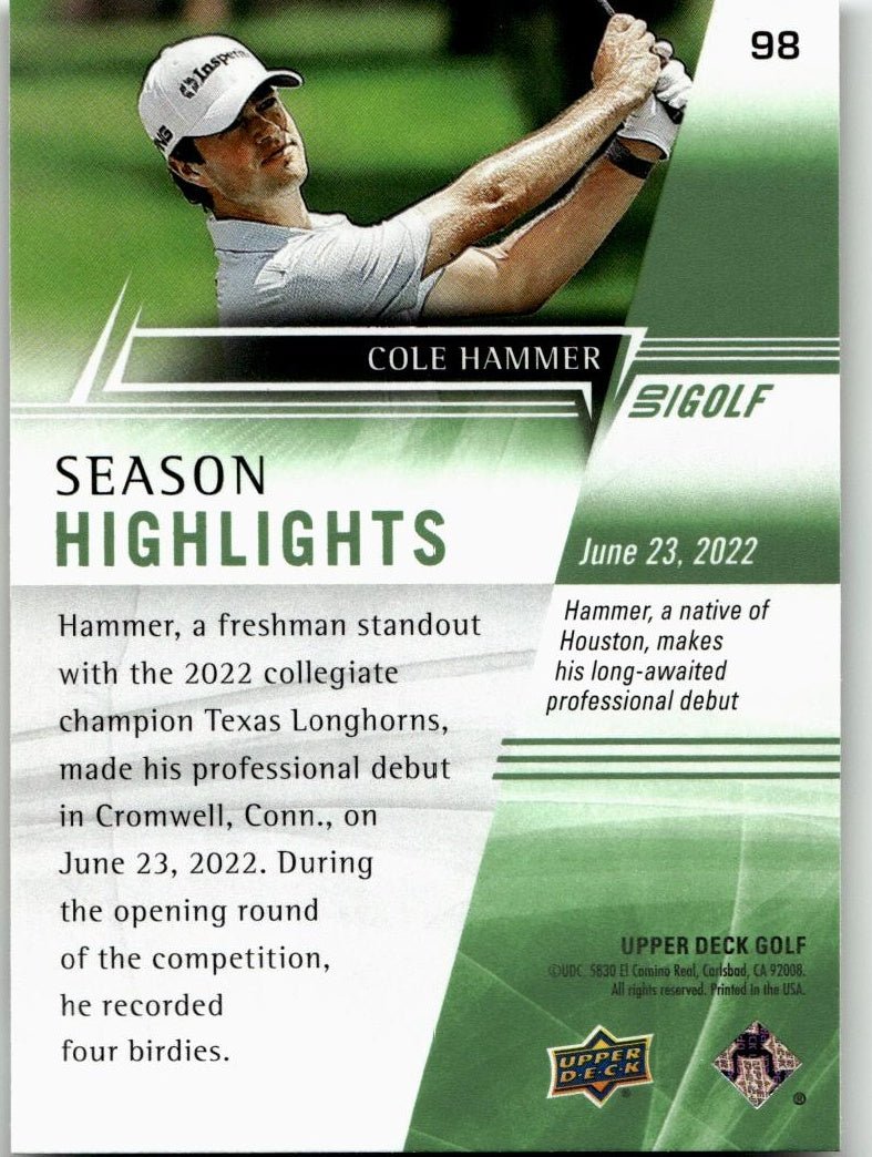 2024 Upper Deck #98 Cole Hammer - ChronicCards