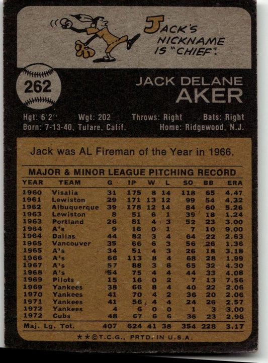 1973 Topps #262 Jack Aker - ChronicCards