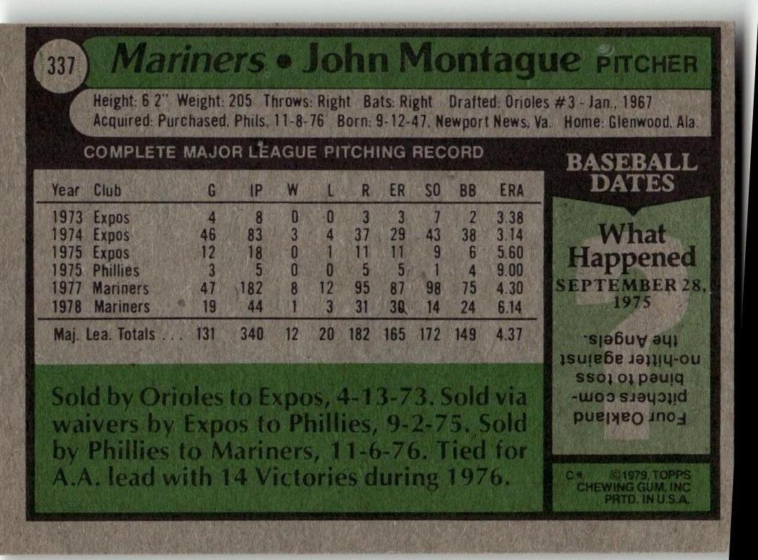 1979 Topps #337 John Montague - ChronicCards