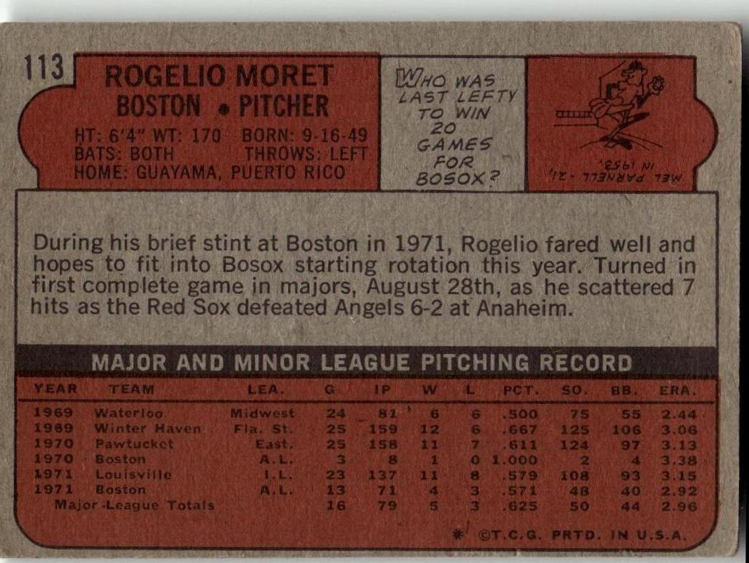 1972 Topps #113 Rogelio Moret - ChronicCards