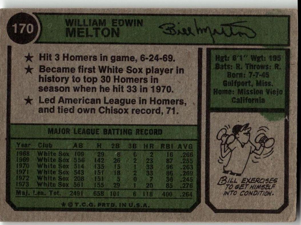 1974 Topps #170 Bill Melton - ChronicCards