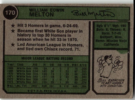 1974 Topps #170 Bill Melton - ChronicCards