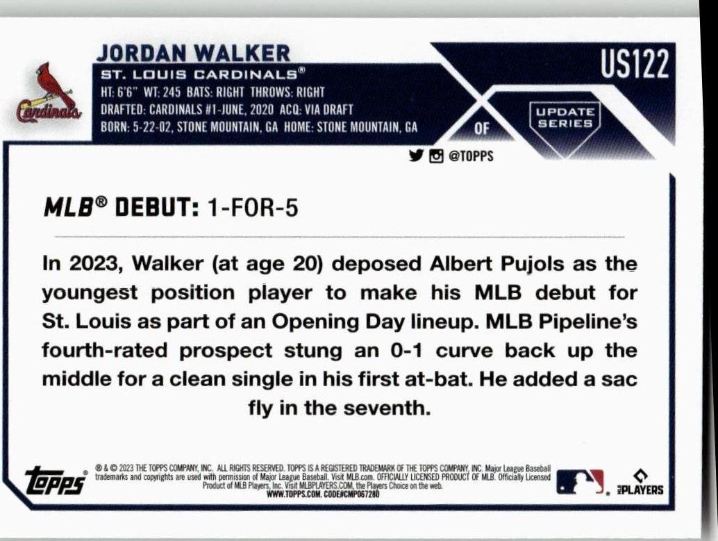 2023 Topps Update #US122 Jordan Walker - ChronicCards