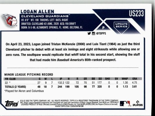 2023 Topps Update #US233 Logan Allen - ChronicCards