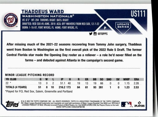 2023 Topps Update #US111 Thaddeus Ward - ChronicCards