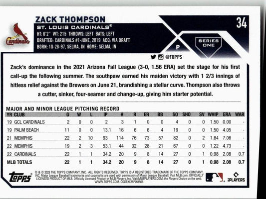 2023 Topps #34 Zack Thompson - ChronicCards
