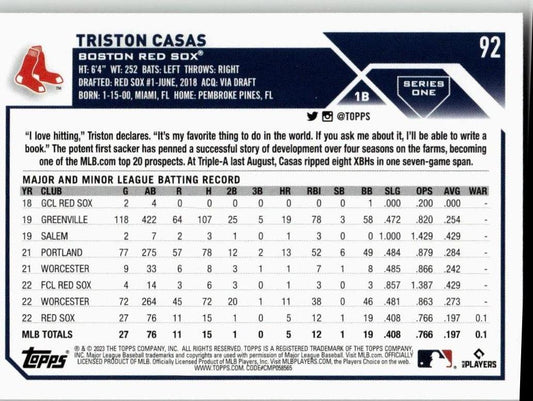 2023 Topps #92 Triston Casas All - Star Game - ChronicCards