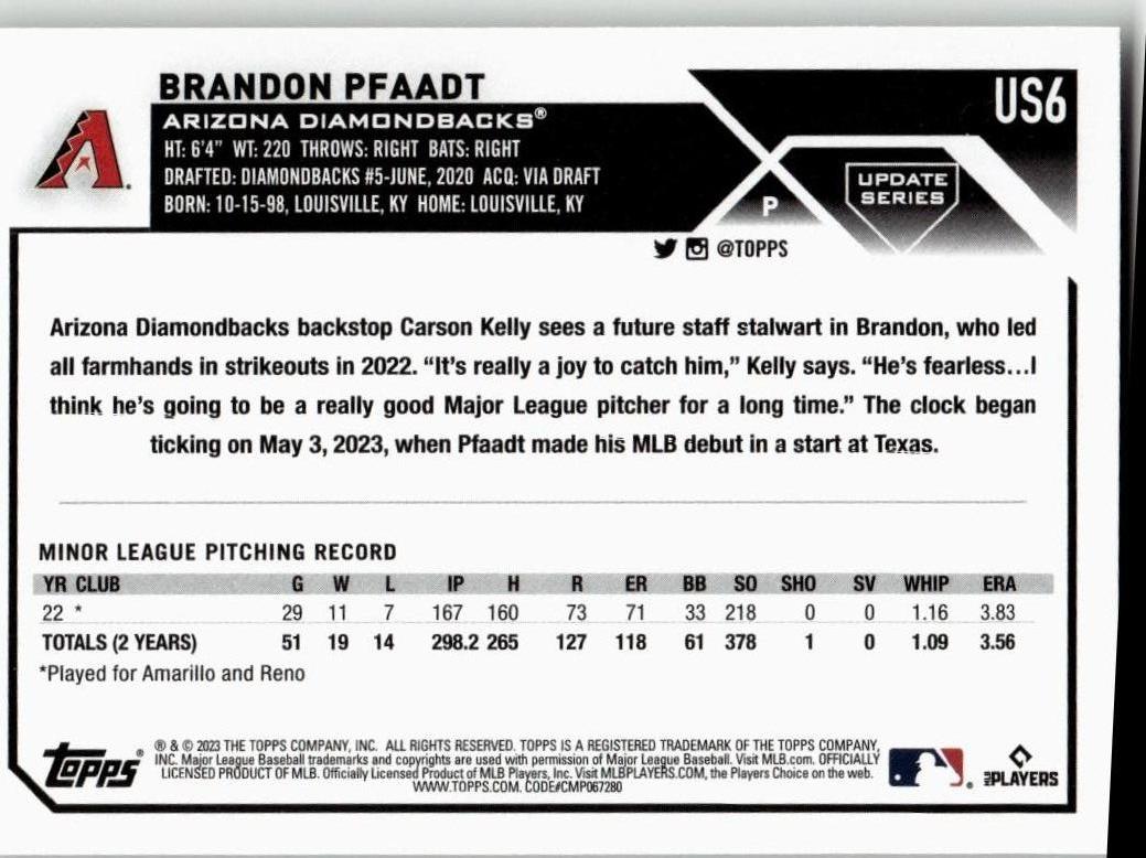 2023 Topps Update #US6 Brandon Pfaadt - ChronicCards
