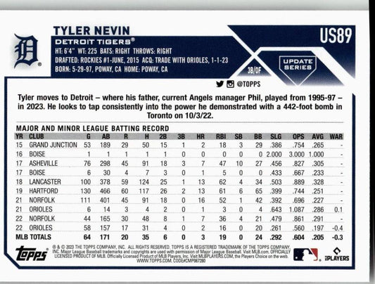 2023 Topps Update #US89 Tyler Nevin - ChronicCards