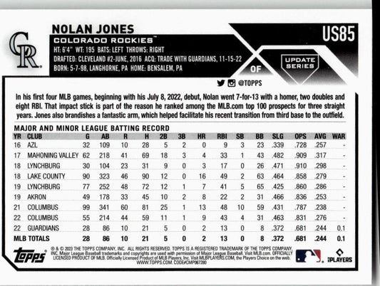 2023 Topps Update #US85 Nolan Jones - ChronicCards