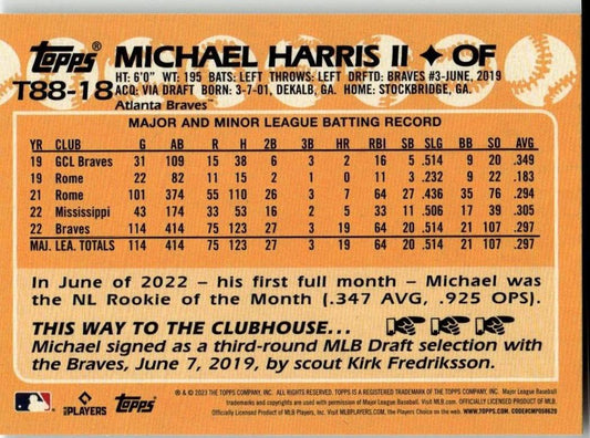 2023 Topps #T88 - 18 Michael Harris II 1988 Topps Baseball 35th Anniversary - ChronicCards