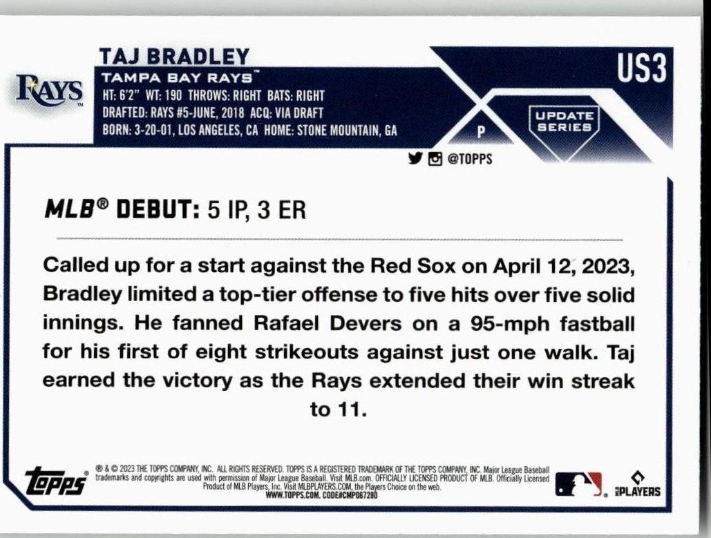 2023 Topps Update #US3 Taj Bradley - ChronicCards