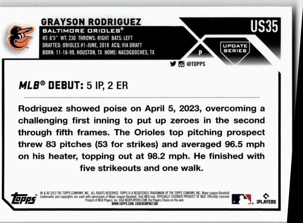 2023 Topps Update #US35 Grayson Rodriguez - ChronicCards