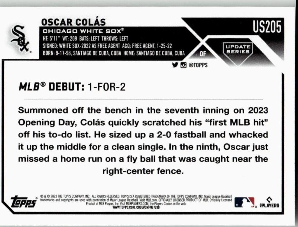 2023 Topps Update #US205 Oscar Colás - ChronicCards