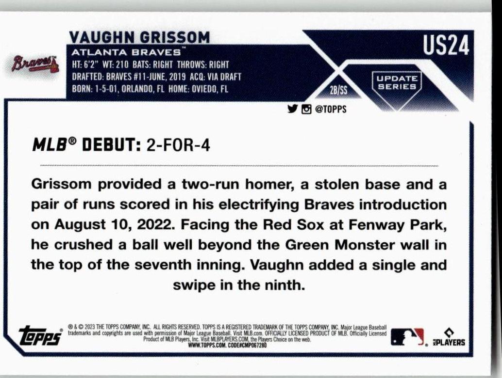 2023 Topps Update #US24 Vaughn Grissom - ChronicCards