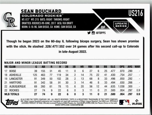 2023 Topps Update #US216 Sean Bouchard - ChronicCards