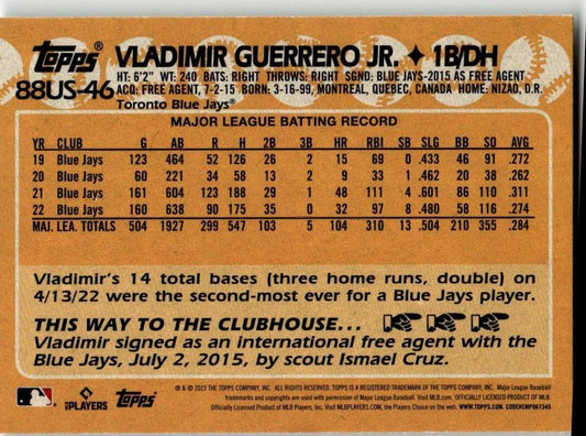 2023 Topps Update #88US - 46 Vladimir Guerrero Jr. 1988 Topps Baseball - ChronicCards