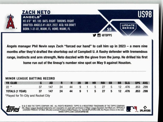 2023 Topps Update #US98 Zach Neto - ChronicCards