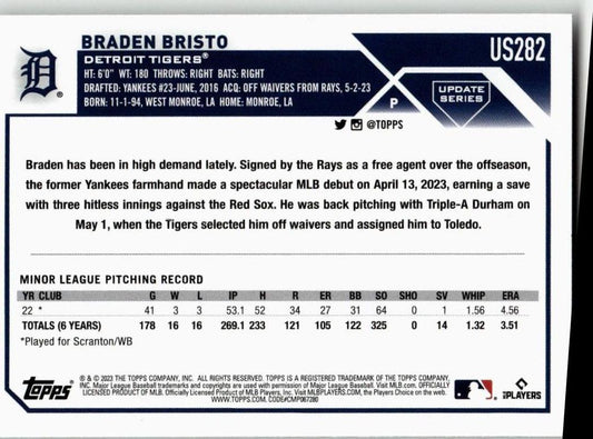 2023 Topps Update #US282 Braden Bristo - ChronicCards