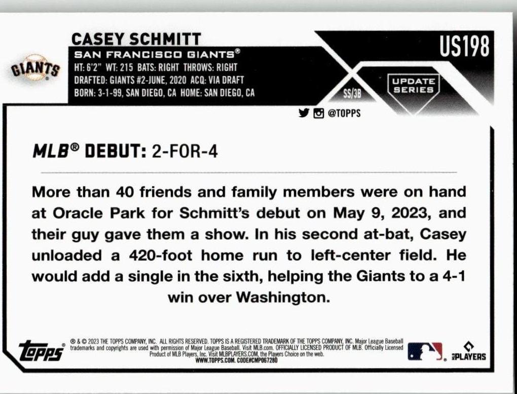 2023 Topps Update #US198 Casey Schmitt - ChronicCards