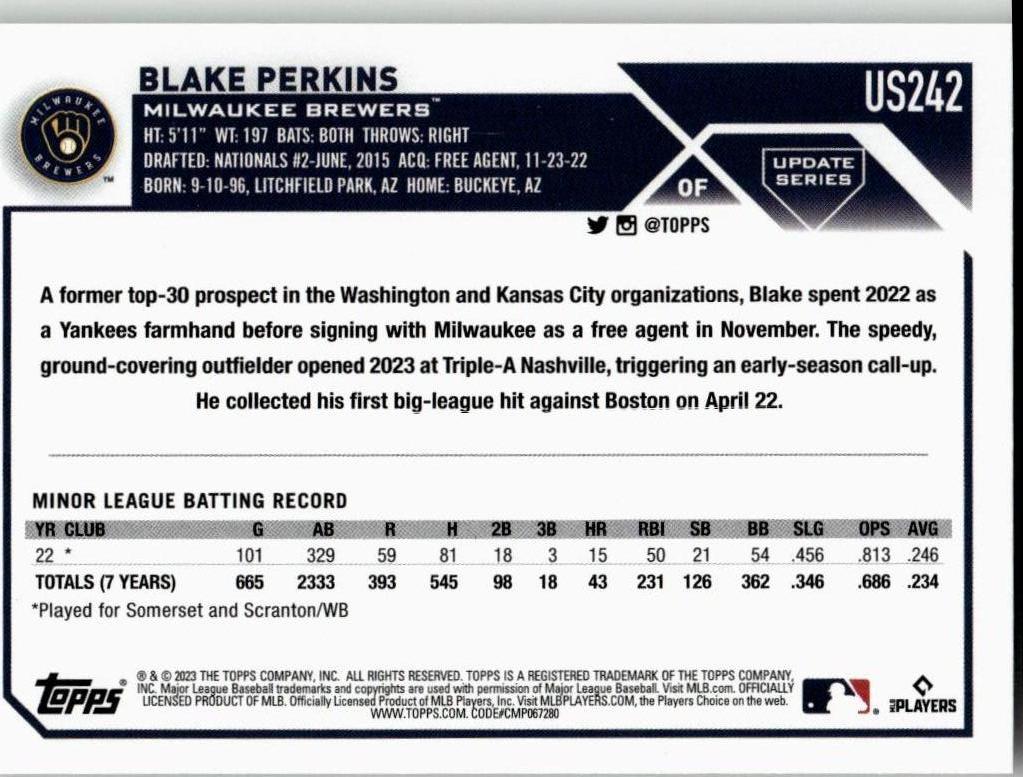 2023 Topps Update #US242 Blake Perkins - ChronicCards