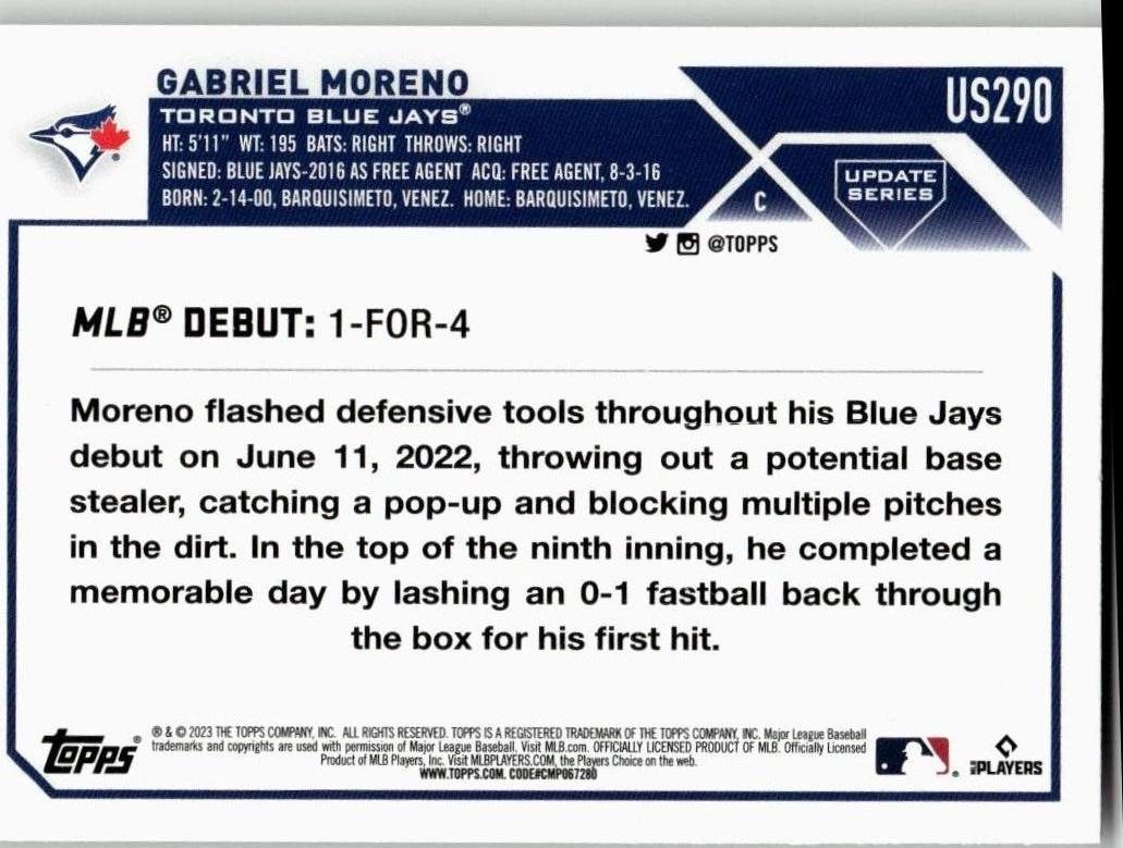 2023 Topps Update #US290 Gabriel Moreno - ChronicCards