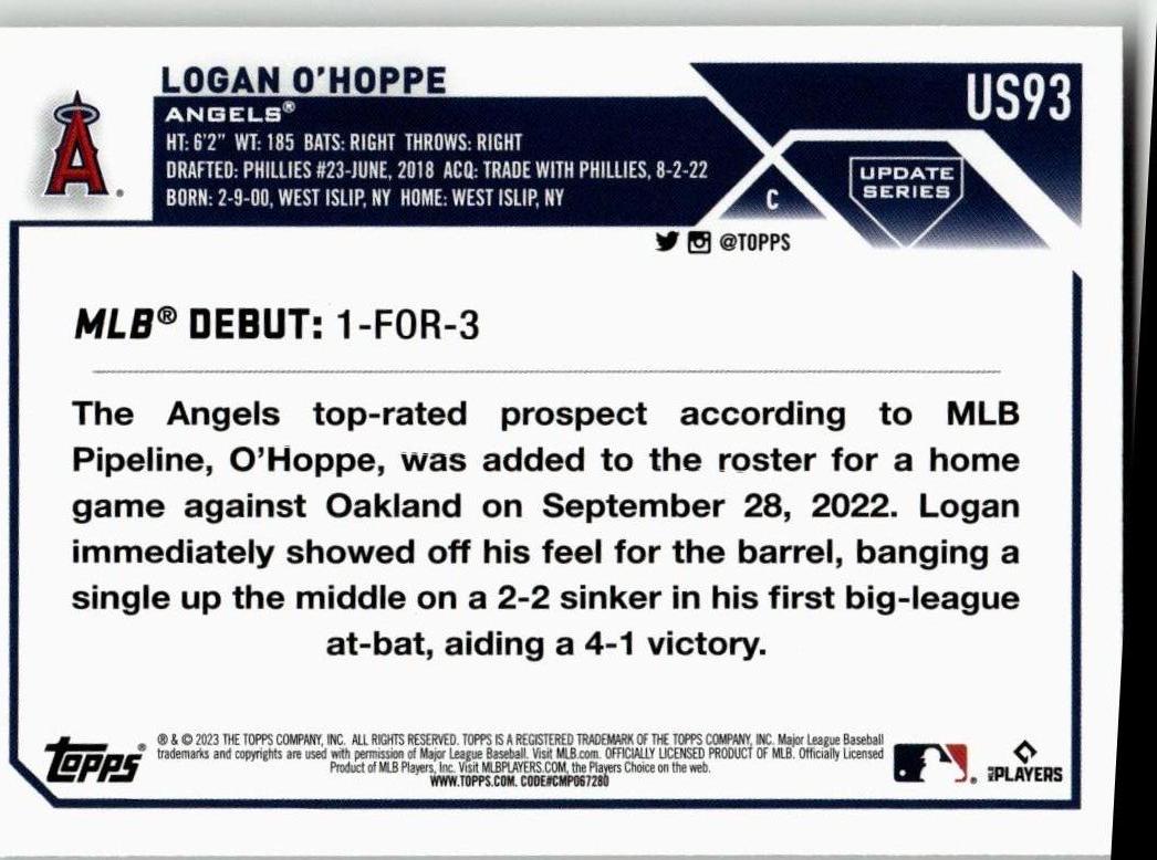 2023 Topps Update #US93 Logan O'Hoppe - ChronicCards
