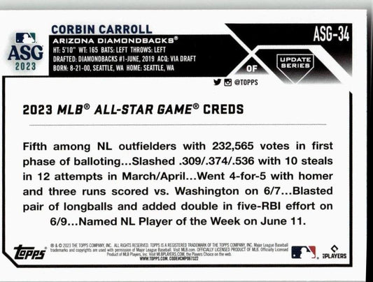 2023 Topps Update #ASG - 34 Corbin Carroll 2023 All - Star Game - ChronicCards