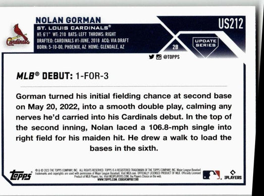 2023 Topps Update #US212 Nolan Gorman - ChronicCards